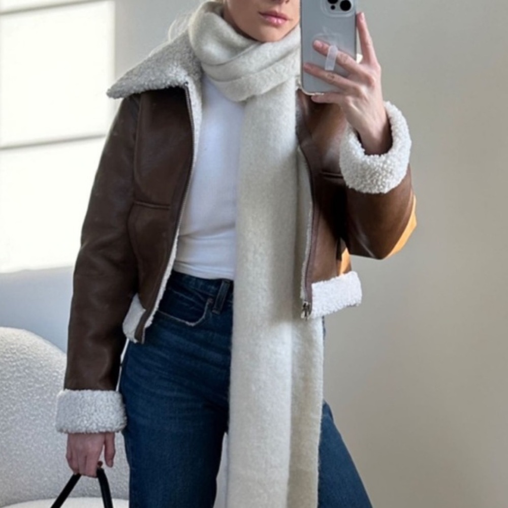 Abercrombie & Fitch Brown Leather Jacket with Cream Accents